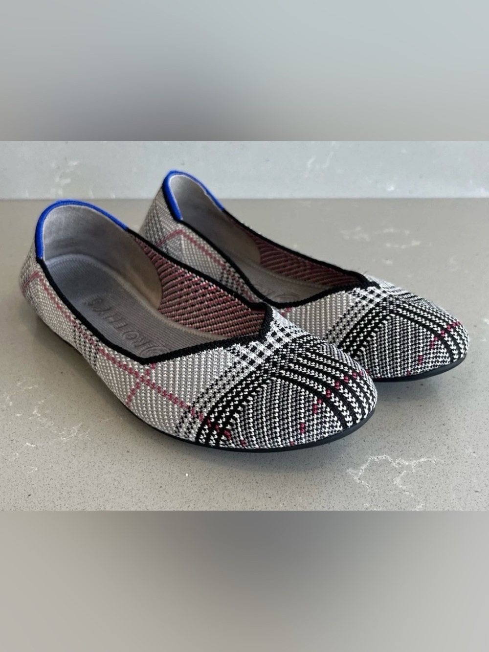 Rothy’s Grey Glen Plaid Pink Accent The Flat Shoes Flats Women Size 7.5 Retired